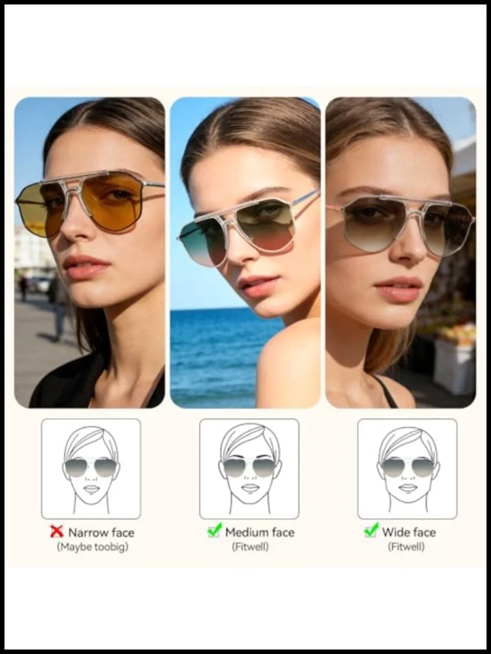 Polarized Aviator Sunglasses Oversized Metal Trendy Flat Top UV400